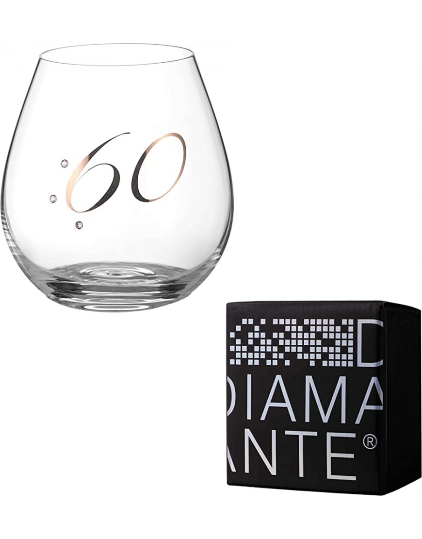 DIAMANTE Verre à vin sans pied Swarovski 60ème anniversaire Verre à vin en cristal unique avec 60 cristaux Swarovski en relief Coffret cadeau - BAE9HWDCP