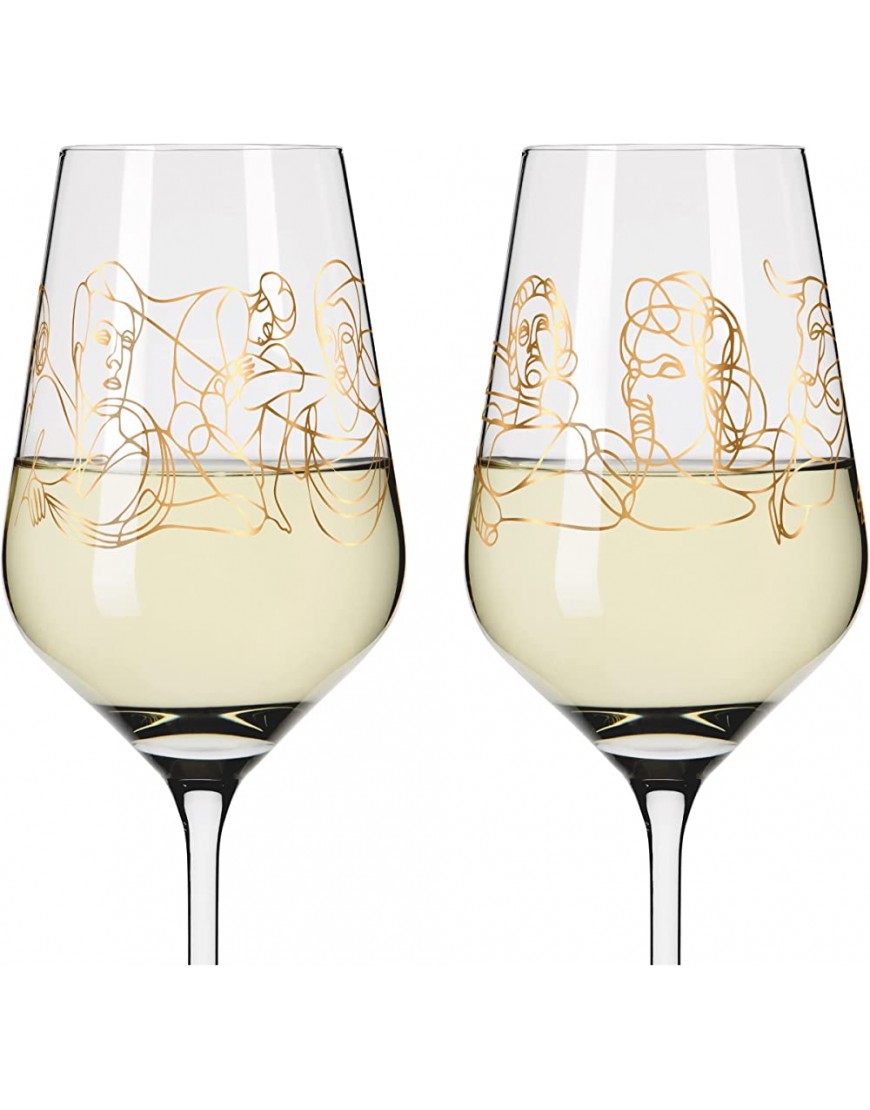 Ritzenhoff 3411001 Lot de 2 verres à vin blanc 300 ml Série Sagengold N° 1 Mythologie Or véritable Fabriqué en Allemagne - B79ADIXWH