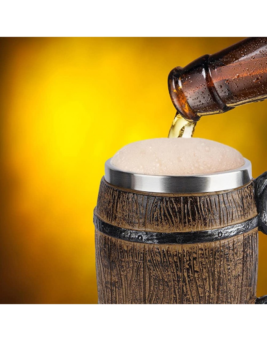 Chope à bière Viking de 450 ml tasse à boire Viking en acier inoxydable de style bois tasse de baril de whisky chope à bière de style bois Viking capacité de baril en bois pour hommes antiques - B95NVGQXA