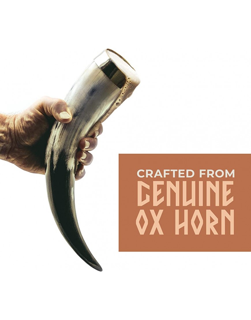 Norse Tradesman Corne de bœuf Viking authentique de 30 cm avec support en corne et bord en laiton | Sac cadeau en toile de jute inclus | The Classic Poli 30 cm - BKJN7TVPA