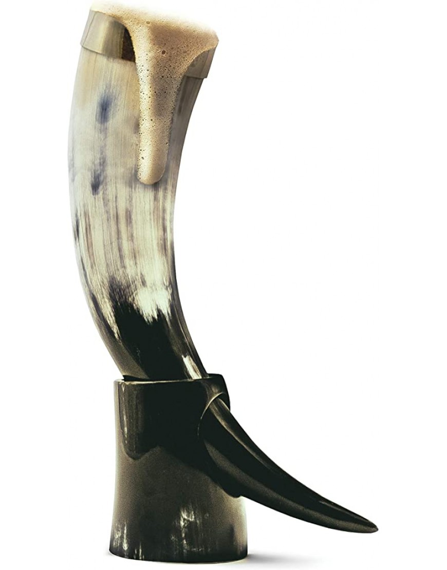 Norse Tradesman Corne de bœuf Viking authentique de 30 cm avec support en corne et bord en laiton | Sac cadeau en toile de jute inclus | The Classic Poli 30 cm - BKJN7TVPA