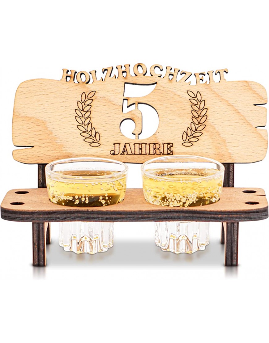 DARO Design Banc à liqueur 5e anniversaire de mariage cadeau de noces de bois décoration pour couple hommes et femmes en bois avec verres et bougies - BEKN3THNW