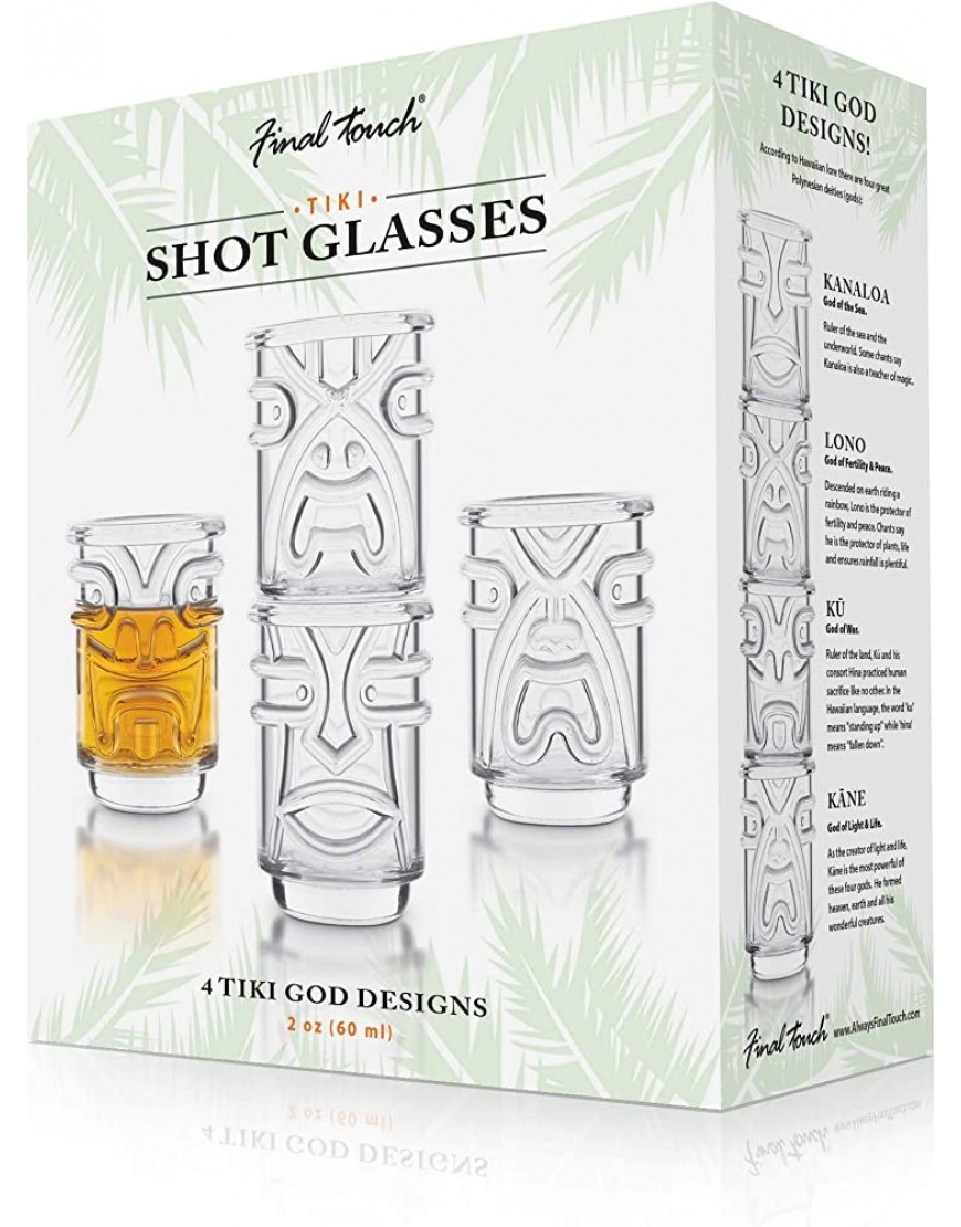 Final Touch TIKI Stackable Shot Glasses Verres à liqueur Clair CLEAR 60ml Hawaiian Themed Pack of 4 TK5301 - B66H3LKQJ