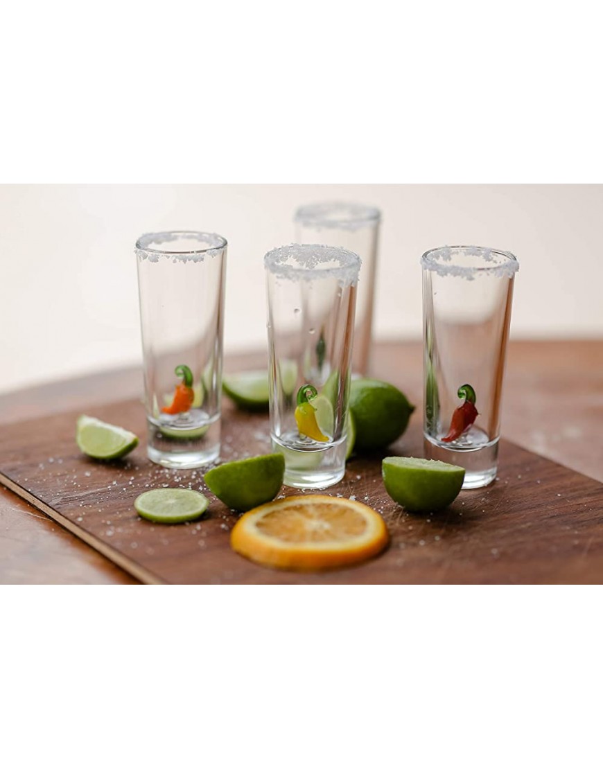 IOC Oaxaca Collection Lot de 4 verres à shot artisanaux mexicains Tequila en verre soufflé piments – 50 ml – pour la fête des pères - BKVWWWIIO