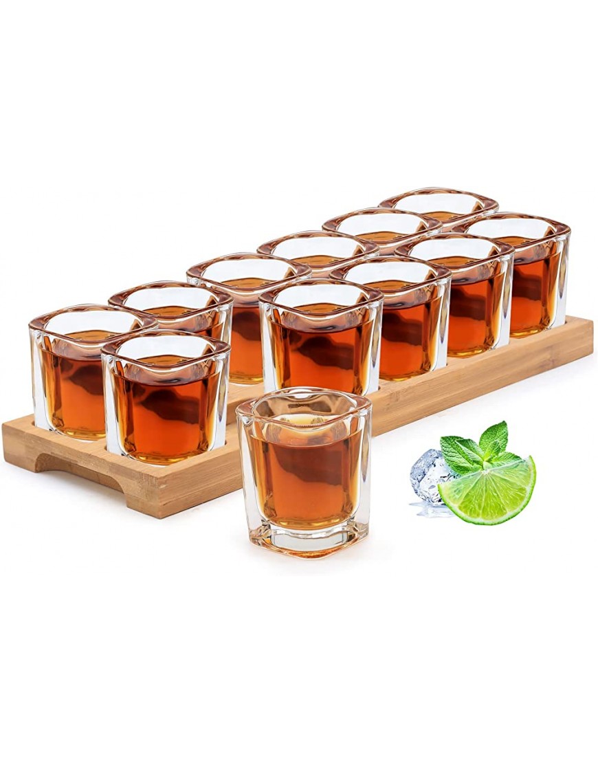 Lot de 12 verres à liqueur support à cocktail en bois et verre à shot planche de service à 12 trous avec verre en cristal transparent 60 ml pour liqueur whisky brandy rhum à la maison fête - BKKJJDIZN