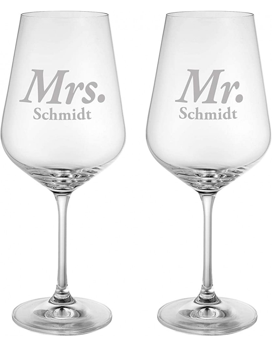AMAVEL Set de 2 verres à vin rouge avec gravure personnalisée du [NOM] Motif Mr. and Mrs. Cadeau d'anniversaire de couple Idée cadeau pour la Saint Valentin Cadeau de mariage romantique pour homme et femme - B63VAIUSK