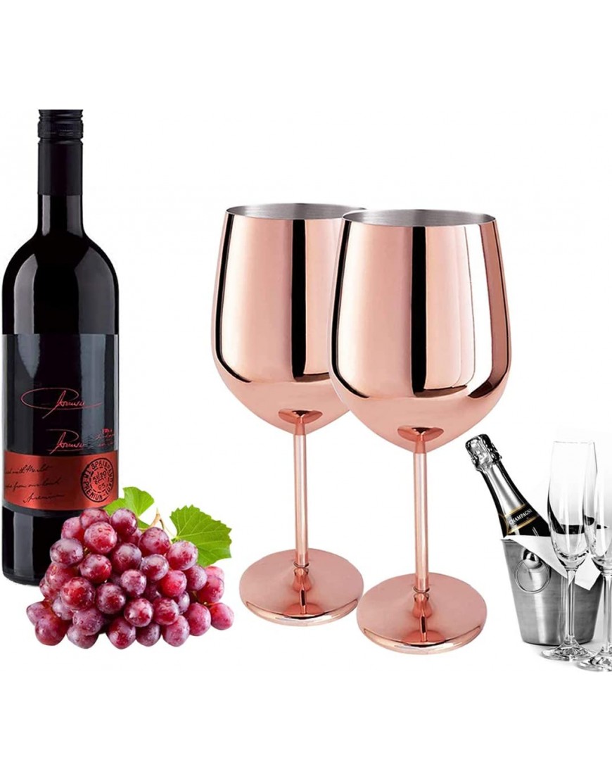 D L D Lot de 2 verres à vin en cuivre verre à vin rouge verre à champagne en acier inoxydable brossé verre à vin en acier inoxydable convient à tout événement or rose 500 ml - BDN2KAYOO