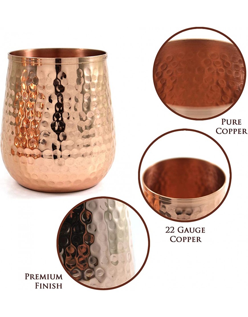 Krown Kitchen Stemless Copper Wine Glasses Set of 4. Excellent Gift Set for Men and Women. Moscow Mule Copper Set of 4 | 16 Ounces - BBVDWRICK