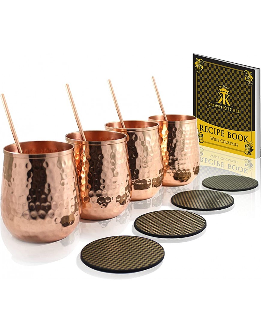 Krown Kitchen Stemless Copper Wine Glasses Set of 4. Excellent Gift Set for Men and Women. Moscow Mule Copper Set of 4 | 16 Ounces - BBVDWRICK