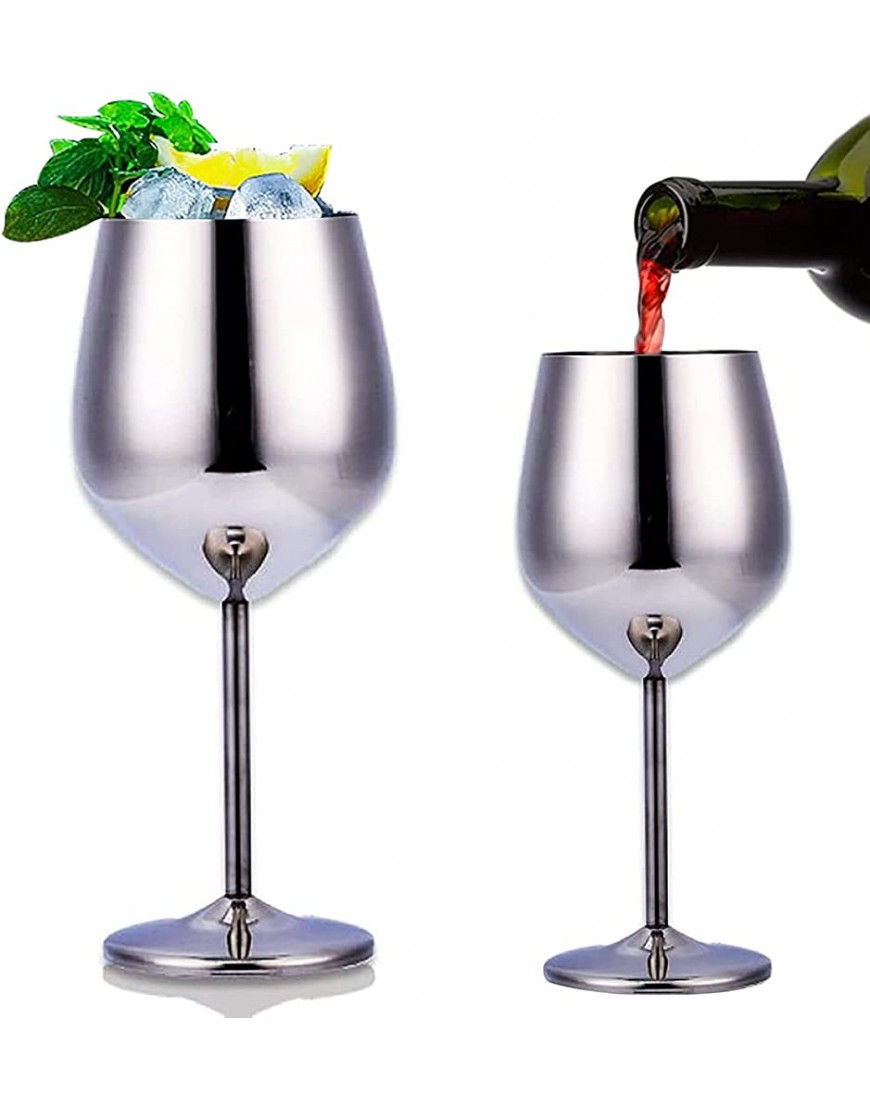 WenZBros Lot de 2 verres à vin à pied en acier inoxydable argenté – 550ml – Gobelets incassables pour extérieur anniversaire et mariage – Verres à vin élégants argentés pour champagne - BH2W3WUXN
