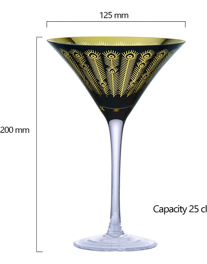 Artland Verres à Martini en forme de paon de minuit Or et noir Lot de 2 Capacité de 250 ml par verre Accessoires idéaux pour les cocktails grands verres pour margarita et autres cocktails. - BVJDNBGLV