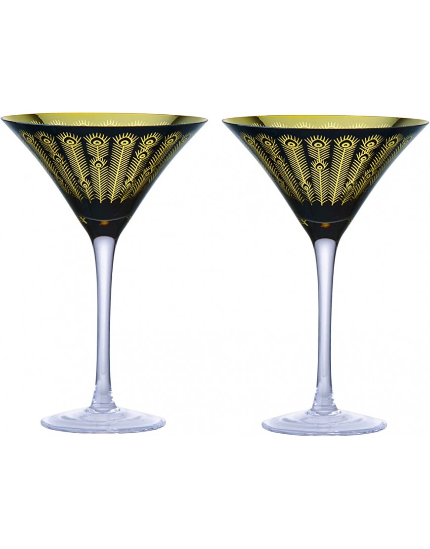Artland Verres à Martini en forme de paon de minuit Or et noir Lot de 2 Capacité de 250 ml par verre Accessoires idéaux pour les cocktails grands verres pour margarita et autres cocktails. - BVJDNBGLV