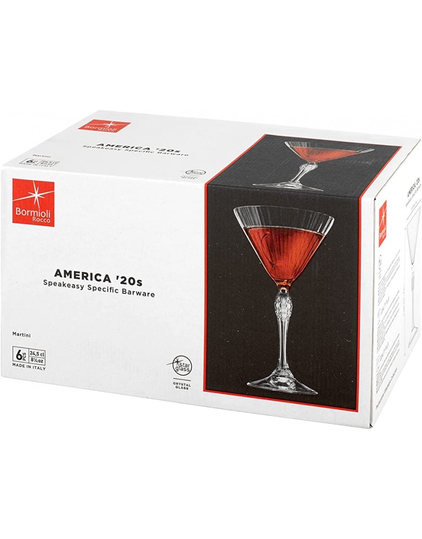 Bormioli 93148 Rocco America'20 Lot de 6 verres à martini verre 25 cl - B5HV5MJGV