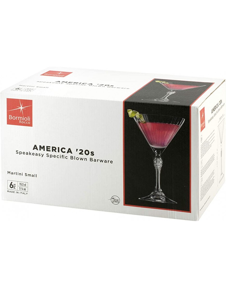 Bormioli 93957 Rocco America Lot de 6 verres à pied Martini Small en verre 15,5 cl - BE692NBVF