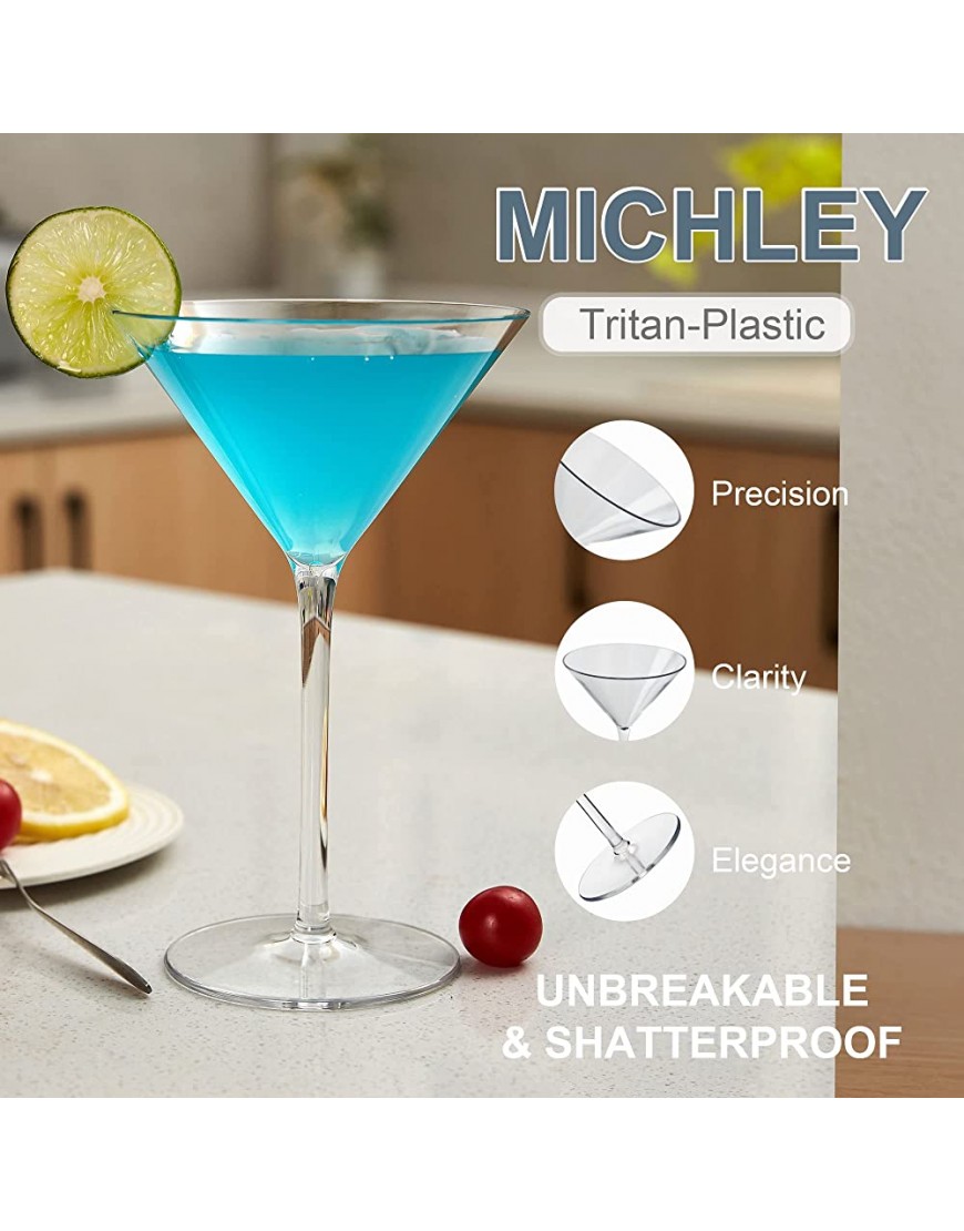 MICHLEY Incassable Verres à Cocktails Tritan-Plastique Gobelets Verres Martini Margarita Mojito 260ml Ensemble de 4 - BK955ABNC