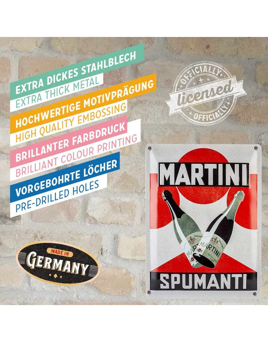 Nostalgic-Art Plaque Vintage Martini – Spumanti – Idée de Cadeau pour Amateurs de Cocktails en métal Design Retro pour la décoration 30 x 40 cm - B21K7MMXM