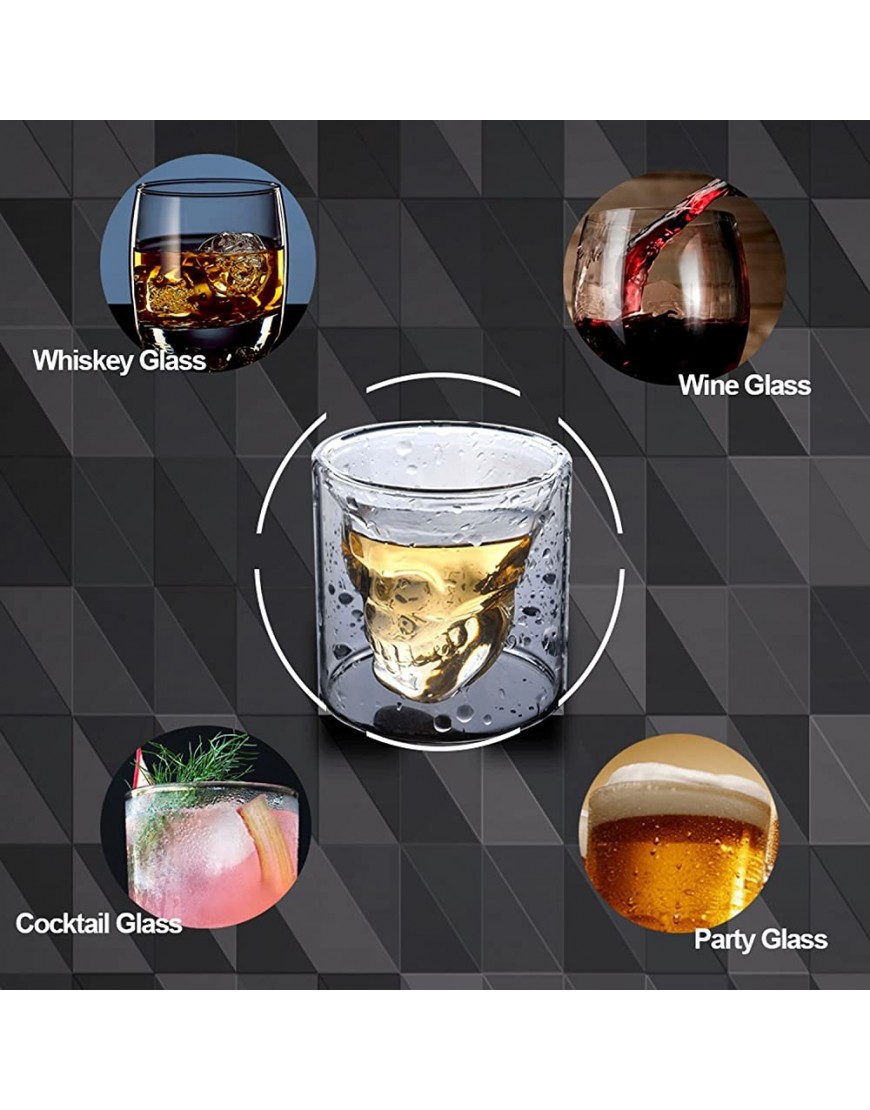 HwaGui Cristal Transparent Verre Double Paroi Whisky Biere Vin Vodka Tasse Forme de Crâne Verre 250ml 8.8 oz - B6A9MEAXT