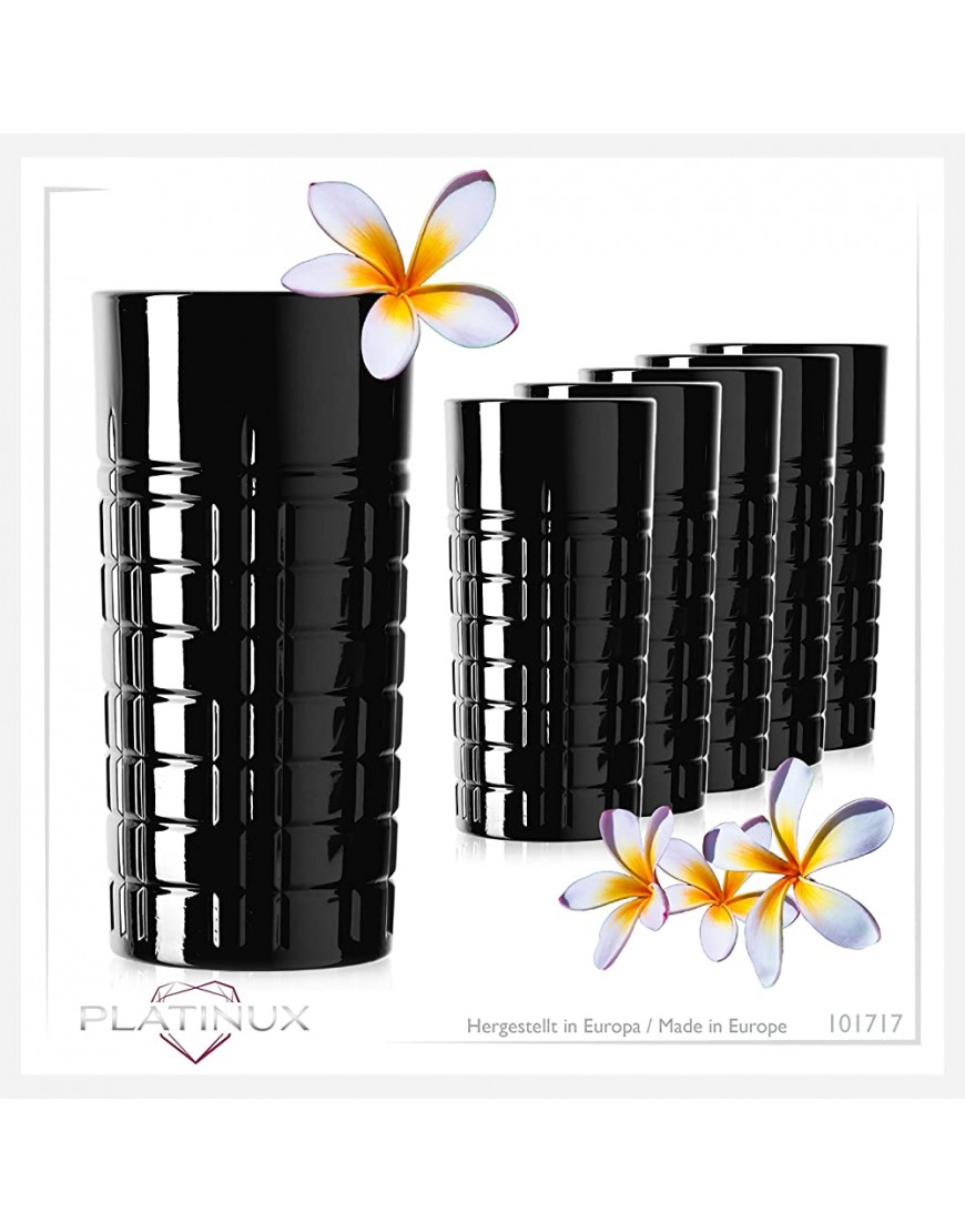 PLATINUX Lot de 6 verres à long drink noirs avec motif en verre 300 ml maximum 350 ml - B26EBSHHW