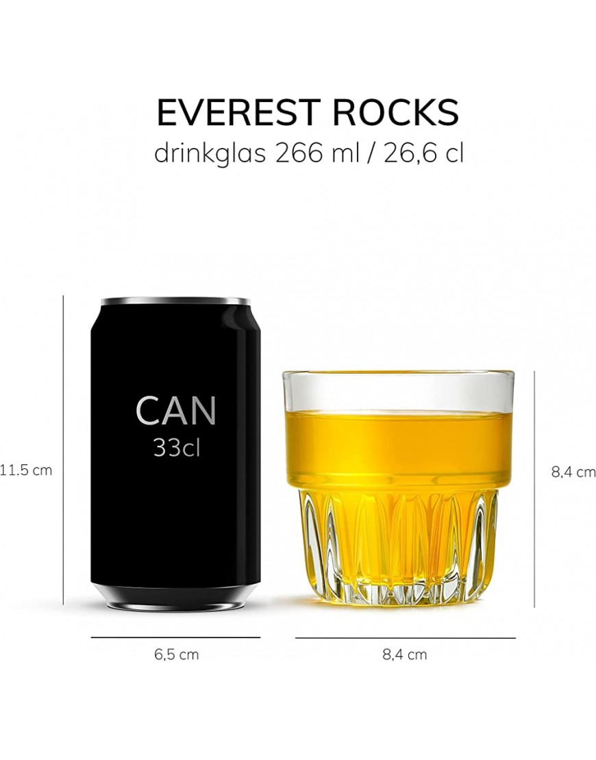 Libbey Everest Rocks Verre à eau 266 ml 26.6 cl 6 pièces empilables haute qualité – adapté pour le lave-vaisselle - BNWB5VZYU