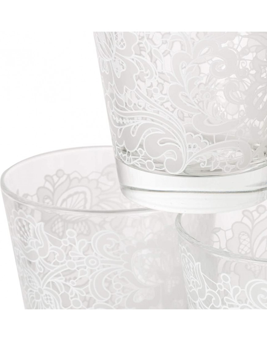 Montemaggi Lot de 6 gobelets à eau en verre imprimé dentelle blanche décoration colorée fabriqués en Italie contenance 25 cl - BEA1EHAFV