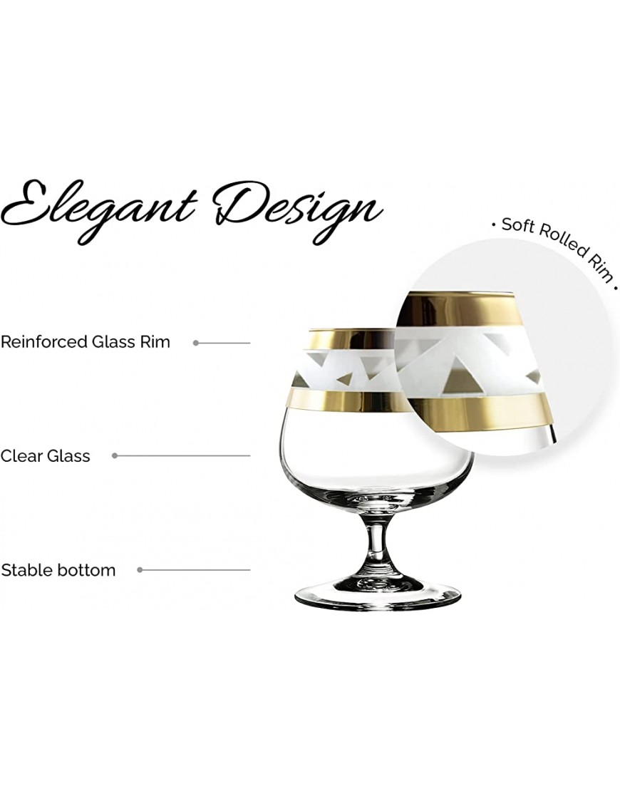 Golden Ice Lot de 6 verres à brandy avec bord doré moderne et pied stable 400 ml - B4468HJYP