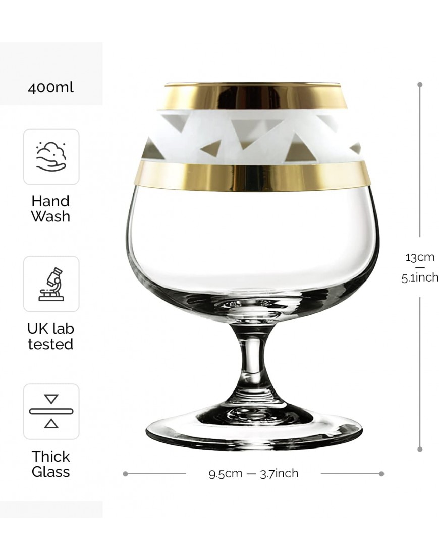 Golden Ice Lot de 6 verres à brandy avec bord doré moderne et pied stable 400 ml - B4468HJYP