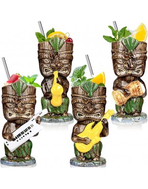 [Coffret cadeau] Lot de 4 verres Tiki pour cocktails tasses hawaïennes Tiki 370 ml en céramique pour fête tropicale Tiki Verre Bar Décor Vintage Musique Band Lunettes à boire Décorations - BJNH8YBLK