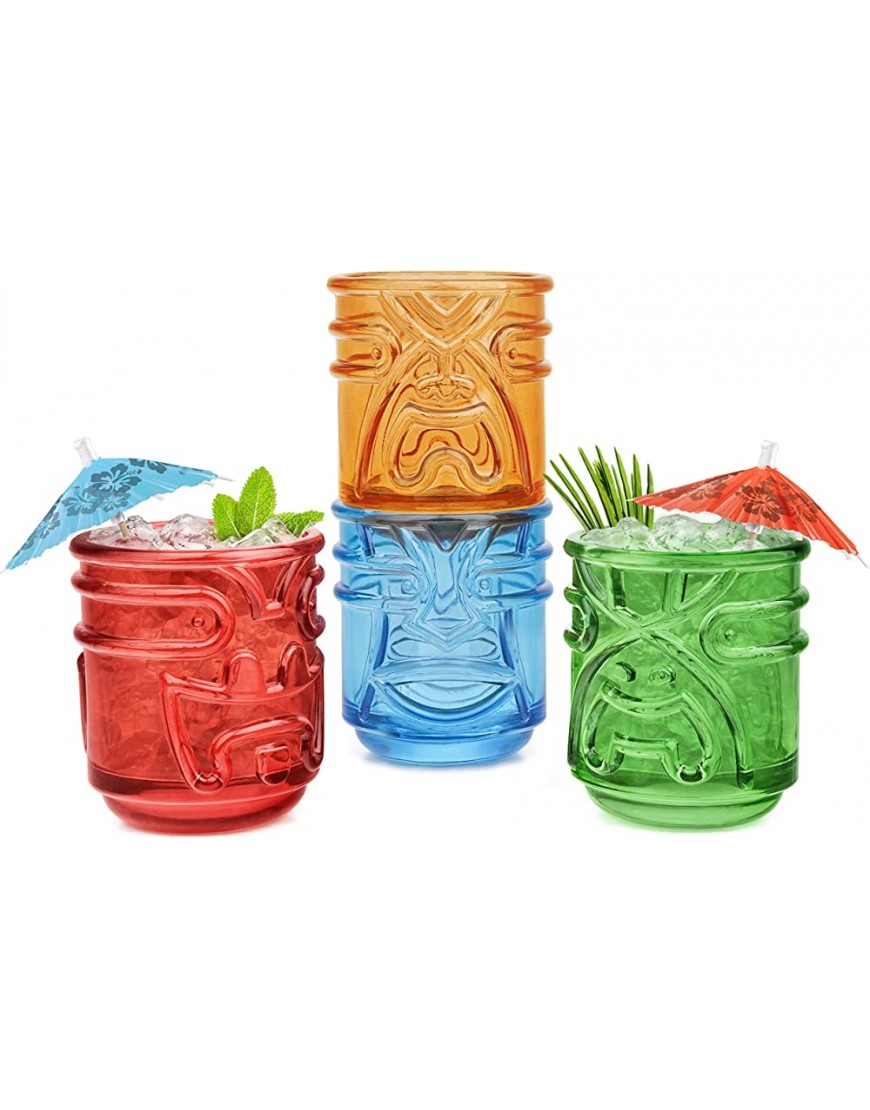 Final Touch TIKI Stackable TUMBLERS Verres à cocktail Gobelet Coloré COLOURED 355ml Hawaiian Themed Pack of 4 TK5302 - BEK85KZOE