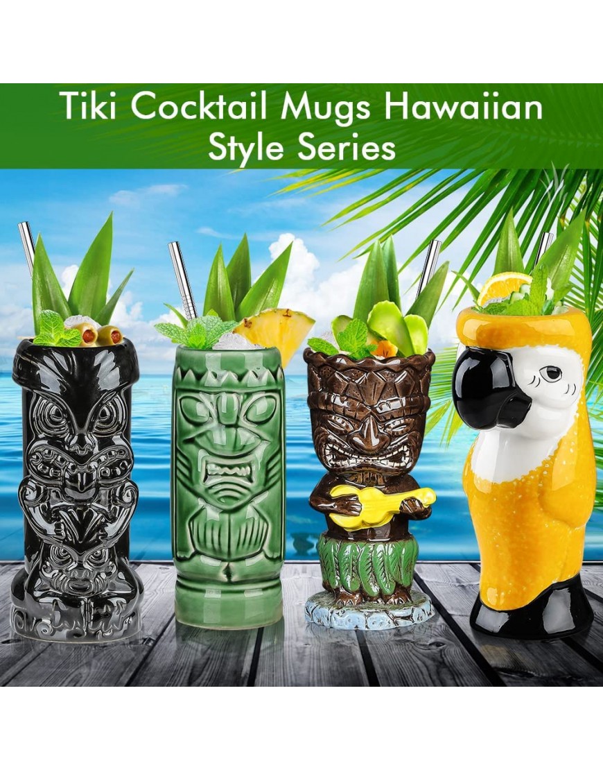 Lot de 4 verres Tiki pour cocktails tasses Tiki en céramique tasses tropicales hawaïennes pour fête tiki créative verres à cocktail grand bar verres à boire de qualité supérieure tropicaux - B5J8JQUPI