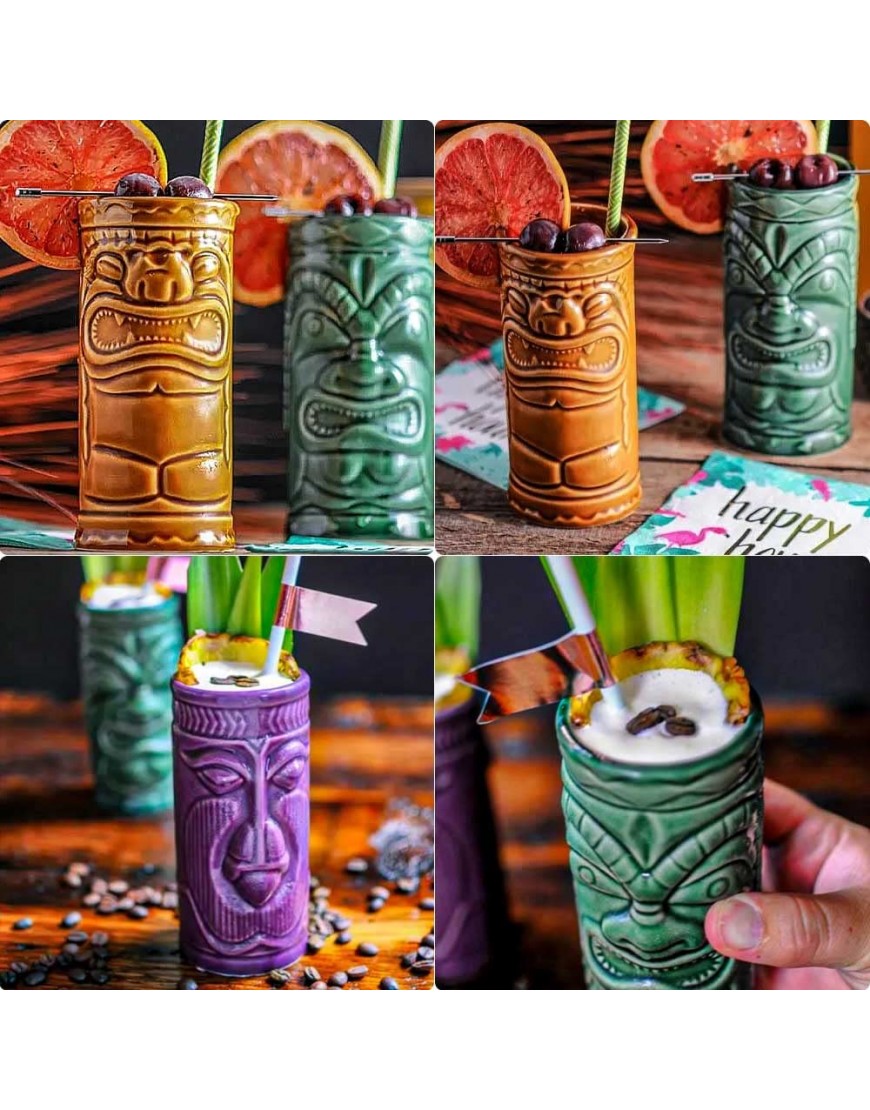Mikamax – Tiki Mugs – Verres de bar Tiki – Ensemble de 4 tasses à Cocktail en Céramique – 29 x 8 x 15 cm – Party Tiki – Cocktails Hawaiens – Cocktail Mai Tai - B5ND8VTLL