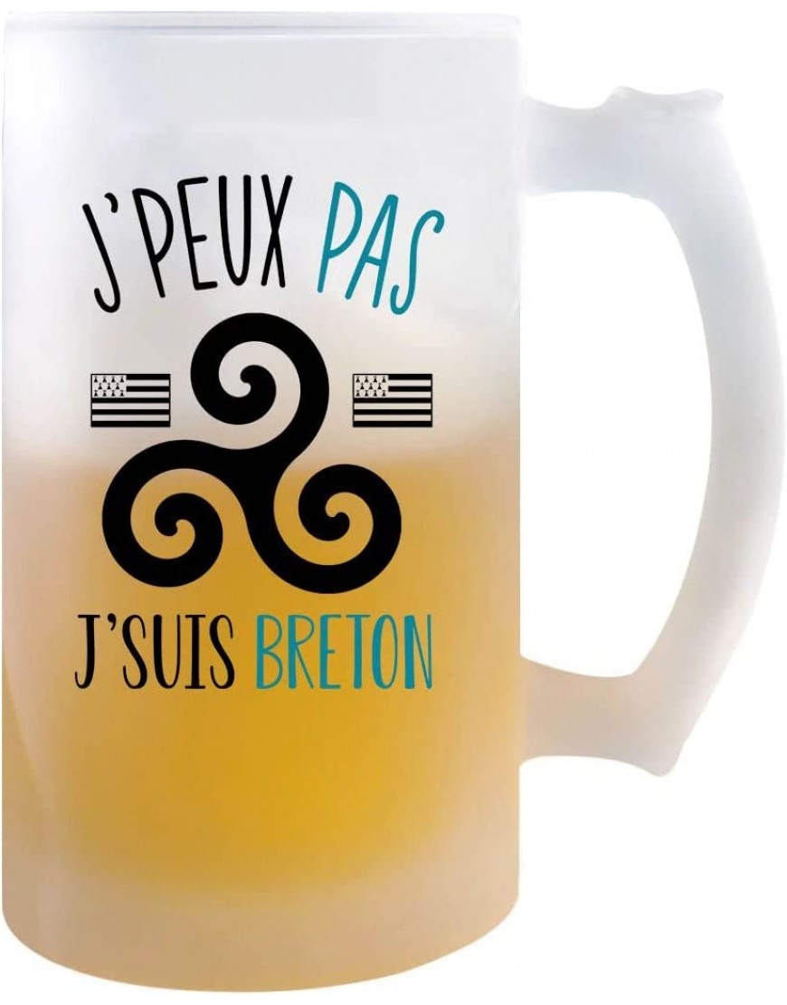 Chope de bière Breton j'peux pas | Verre à bière pinte Cadeau humour alcool original | Imprimé en France - BW899BNWK