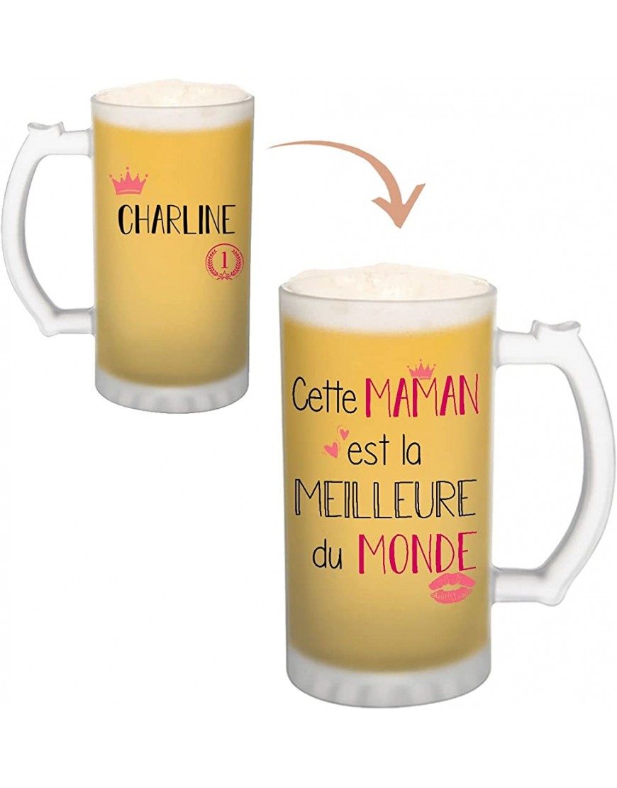 Chope de bière Charline Meilleure Maman | Verre Alcool Pinte Prénom Idée Cadeau Fête des Mères original | Imprimé en France - B312NQCXN