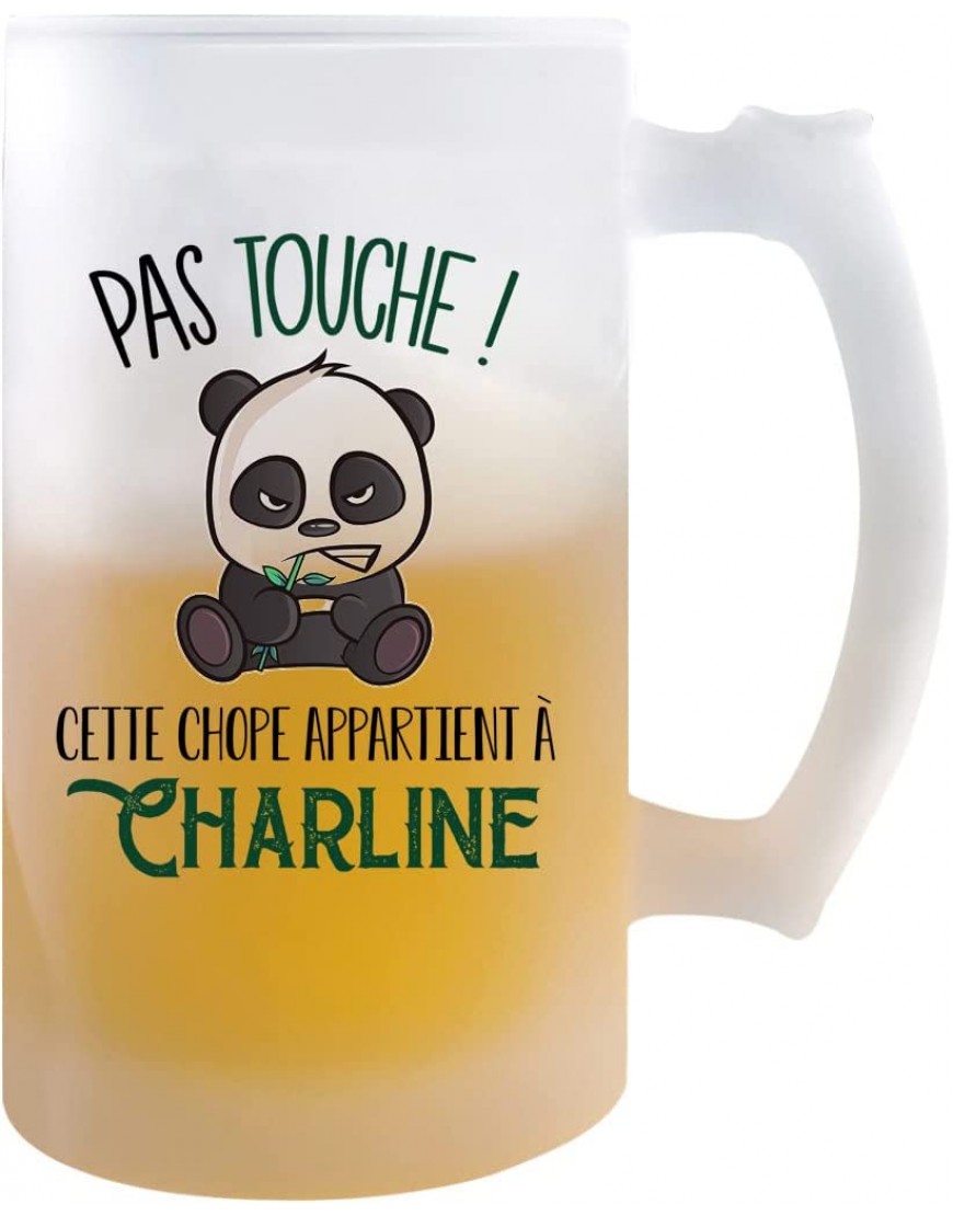 Chope de bière prénom Charline avec panda mignon et grognon | Verre à bière pinte Cadeau Apéro Humour alcool - BAKQJHEFT