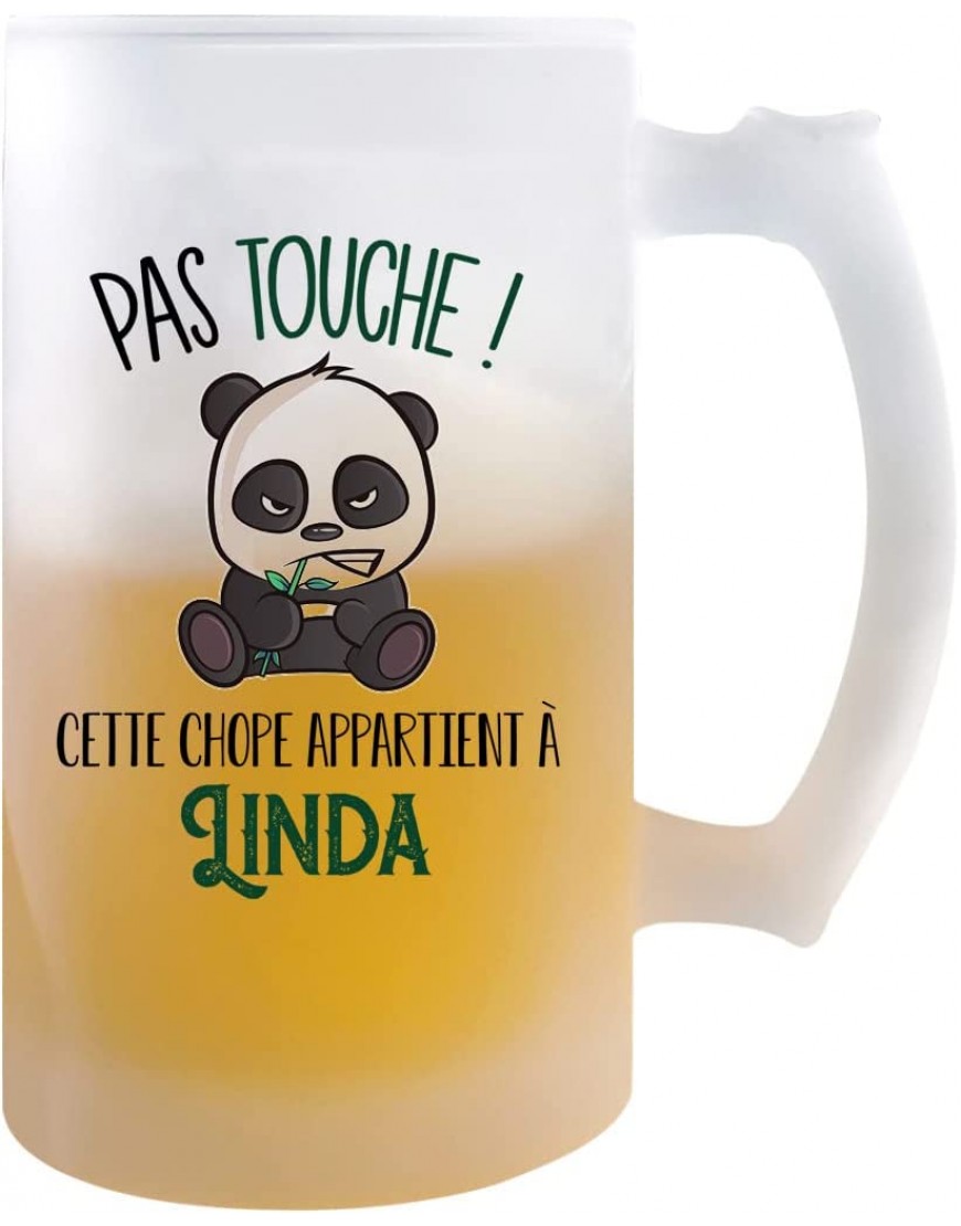 Chope de bière prénom Linda avec panda mignon et grognon | Verre à bière pinte Cadeau Apéro Humour alcool - B85ADITDX