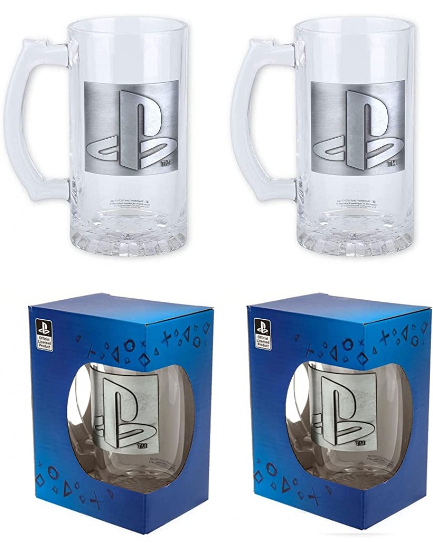 Lot de 2 verres à bière sous licence officielle Playstation 500 ml avec logo en métal dans une boîte cadeau - B7E9AVGCE