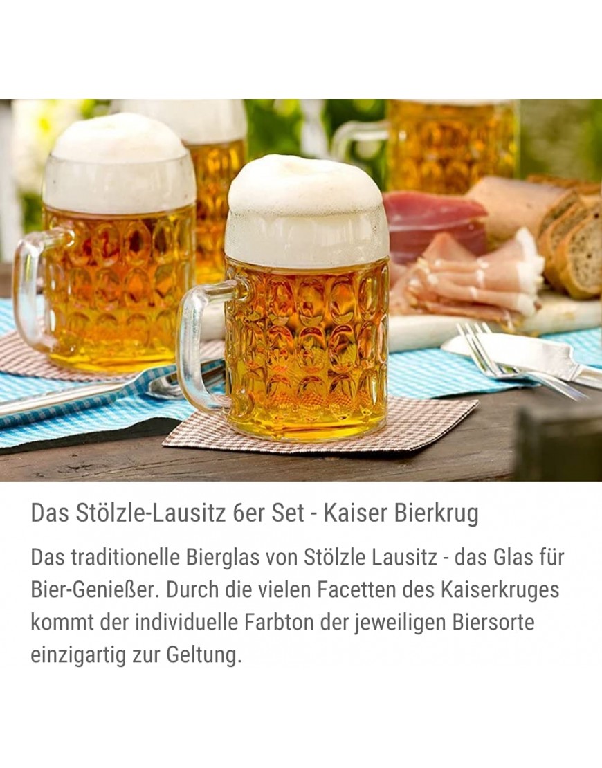 STÖLZLE LAUSITZ Oberglas Kaiser chope à bière 0,5l l chope à bière originale Oktoberfest I lot de 6 pièces I verre à bière traditionnel à poignée I lavable au lave-vaisselle I haute qualité - B968KFXUX