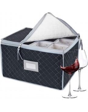 Boîte de rangement pour verres à vin étui de protection portable en tissu avec 12 séparateurs pour flûte à champagne verre en cristal fragile déménagement cuisine fête camping caravane gris - B3WWERPDJ
