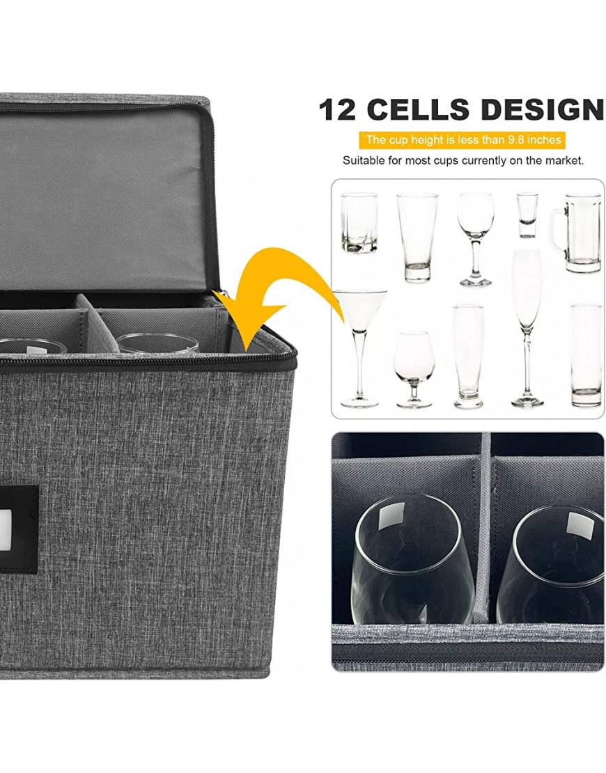 Boîtes de rangement en tissu pour verres à pied avec séparateurs pour flûtes à champagne verres en cristal fragiles cuisine placard fête camping caravane gris - BW547RQHW