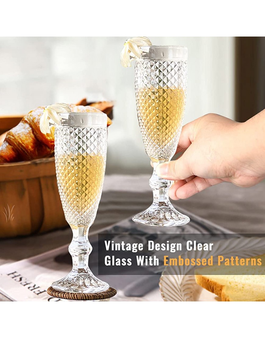 Champagne Flutes Lot de 6,170 ml Diamond Champagne Verre pour fête de mariage anniversaire avec le romantisme du motif vintage - BHAB4QHJG