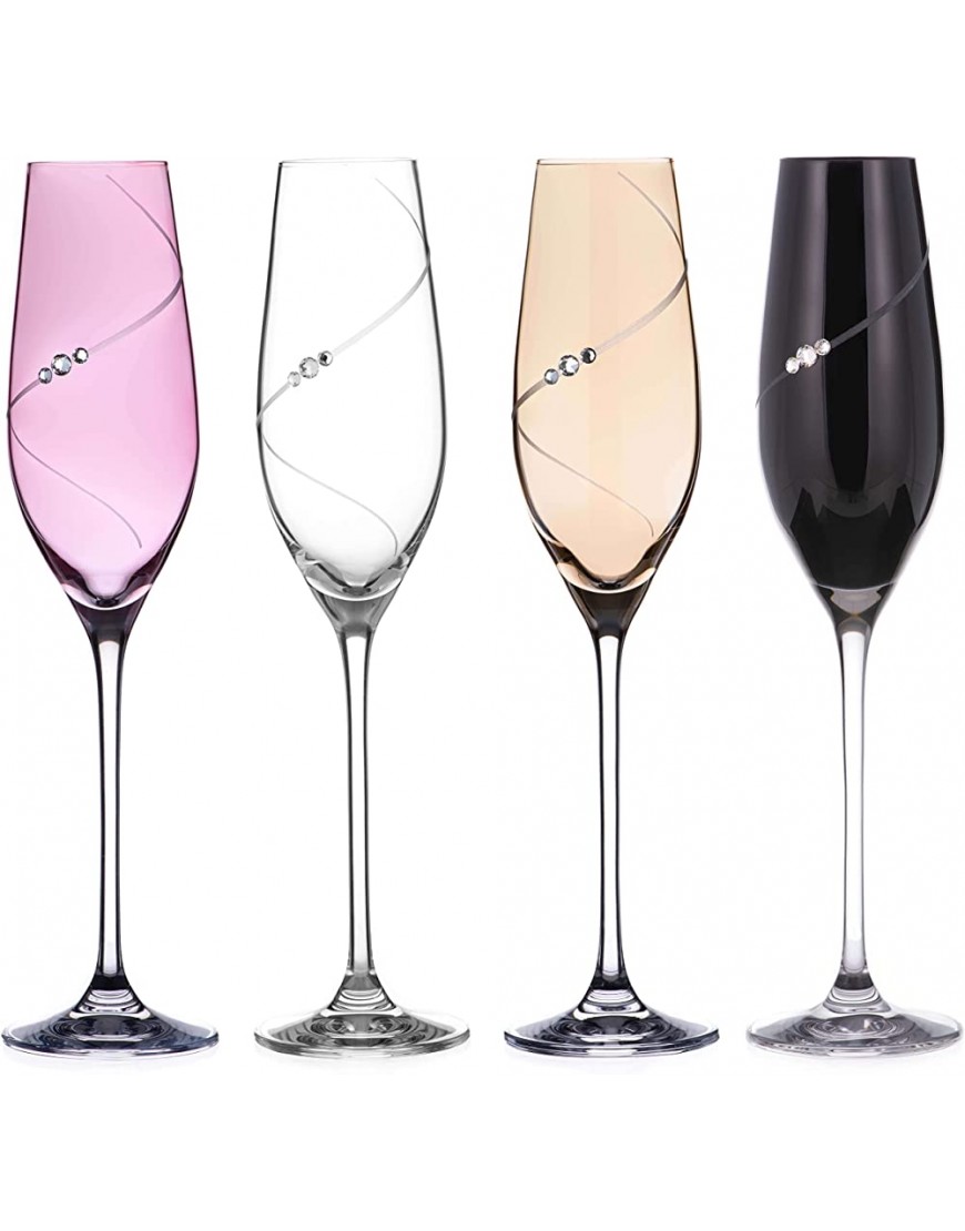 DIAMANTE Lot de 4 flûtes à champagne colorées Swarovski avec inscription Silhouette Colour Selection - BW356BOFU
