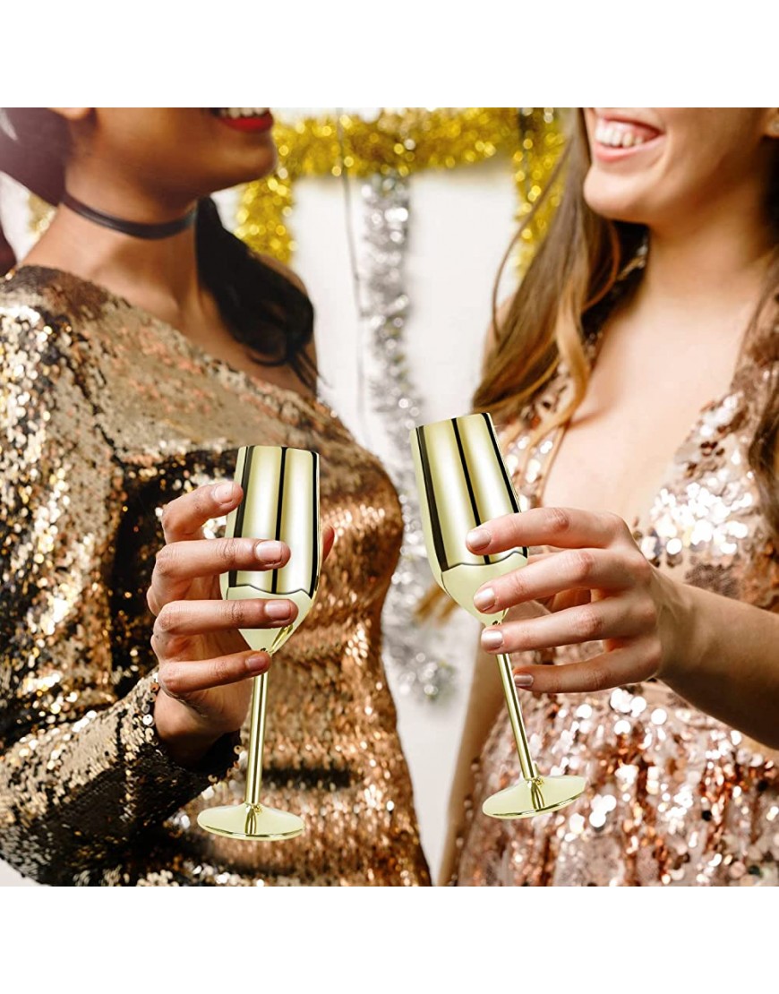 Lot de 2 flûtes à champagne en acier inoxydable incassables de 200 ml sans BPA pour mariage fête et anniversaire 3 couleurs Acier inoxydable doré 200ML - B84V3EGYT