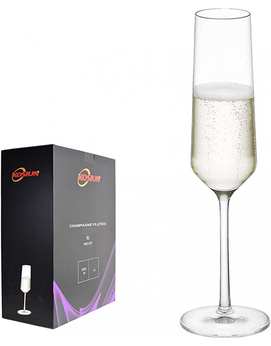 Lot de 6 flûtes à champagne en cristal sans plomb soufflés à la main longue tige 250 ml pour mariage soirées anniversaire - BJV75NGSI