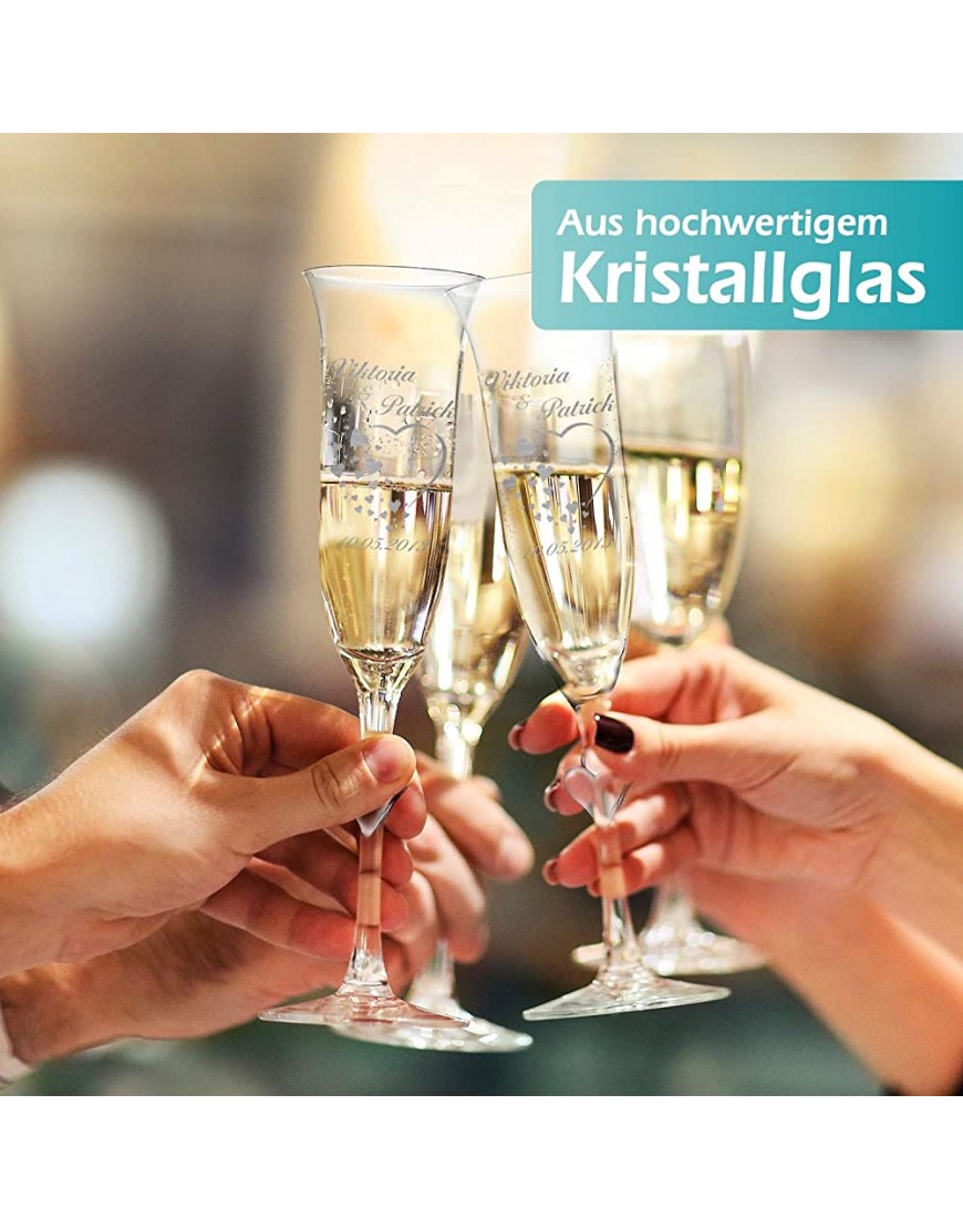 polar-effekt Lot de 2 verres de mariage pour couples – Fabrication allemande – Verres à champagne personnalisés avec gravure personnalisée – Tige avec cœurs - BM4VBMUUA