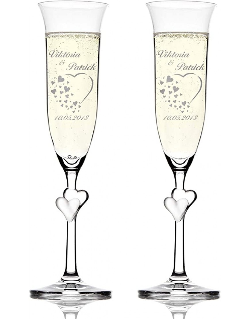 polar-effekt Lot de 2 verres de mariage pour couples – Fabrication allemande – Verres à champagne personnalisés avec gravure personnalisée – Tige avec cœurs - BM4VBMUUA