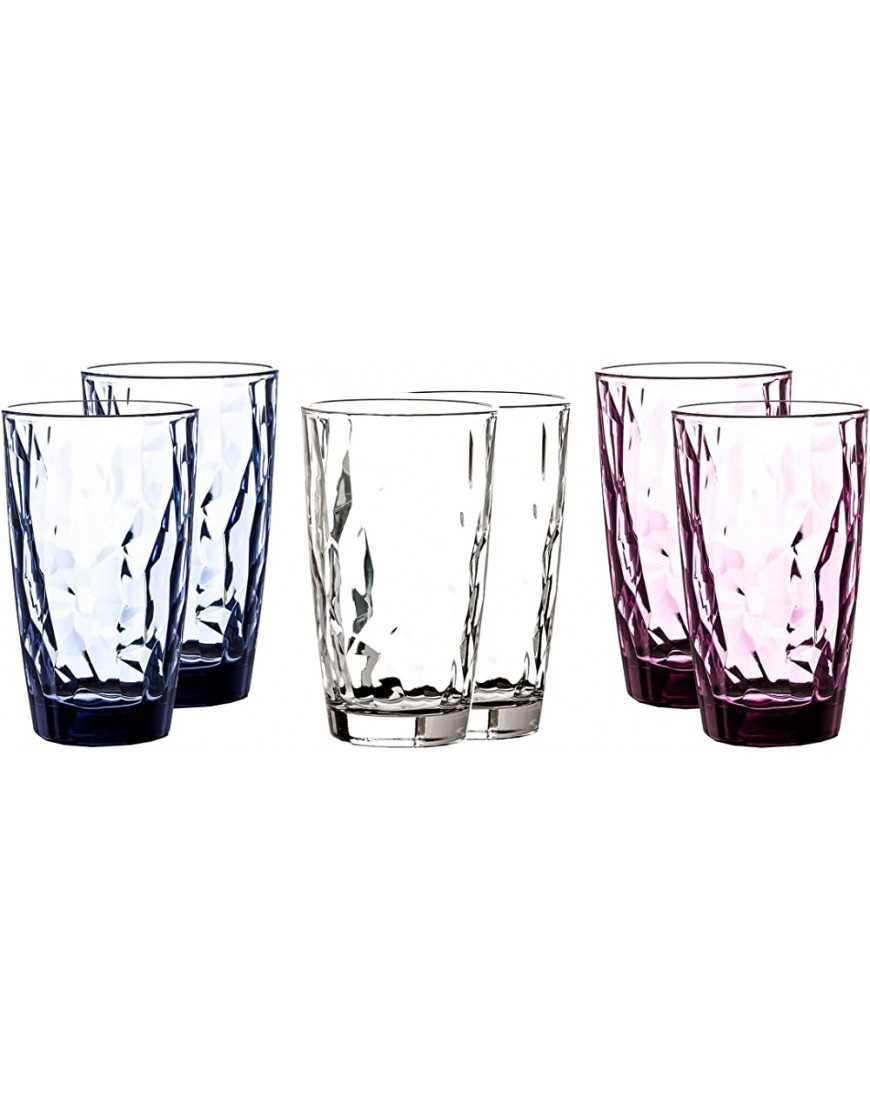 Bormioli Rocco Lot de 6 verres à eau diamant 470 ml Transparent bleu violet 2 verres par couleur Passe au lave-vaisselle Grands verres à eau à jus - B524JGEMS