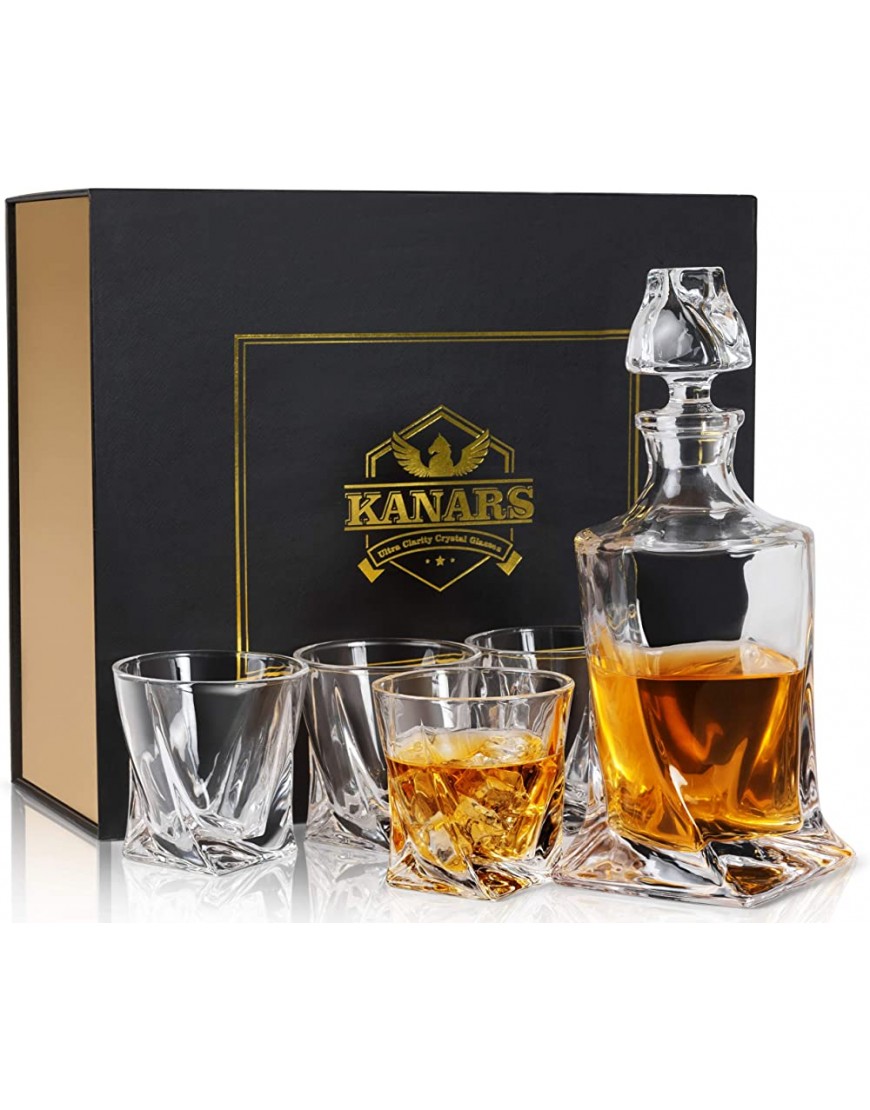 KANARS Carafe et Verres à Whisky Cristal pour Whisky Scotch Cognac Martini 800 ml Bouteille avec 4x 300 ml Verre à Whiskey 5 Pièces Belle Boîte Cadea - BWD9MFXJU