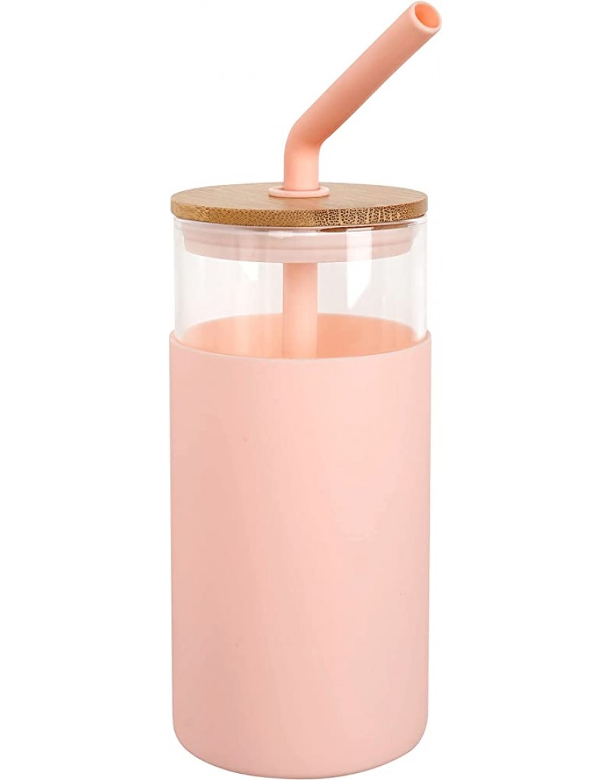 Gobelet en verre avec paille et couvercle 719 ml bouteille d'eau en verre avec paille et couvercle en bambou rose - B86ADXCTY
