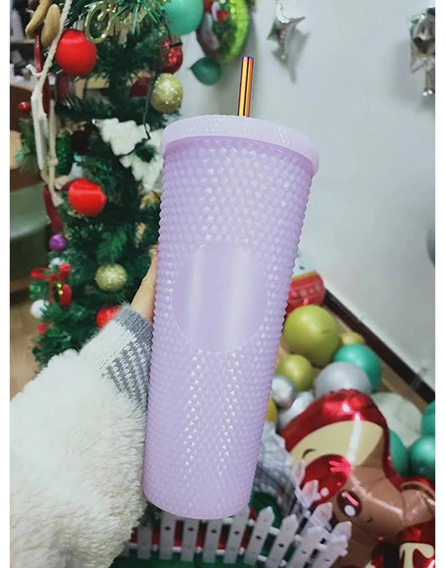Gobelet Plastique Réutilisable avec Paille et Couvercle 710ml Plastic Tumbler Cups Tasse pour Café et Boisson Froide Tasse Double Paroi de Voyage Arc en Ciel - BKJKQQBVL