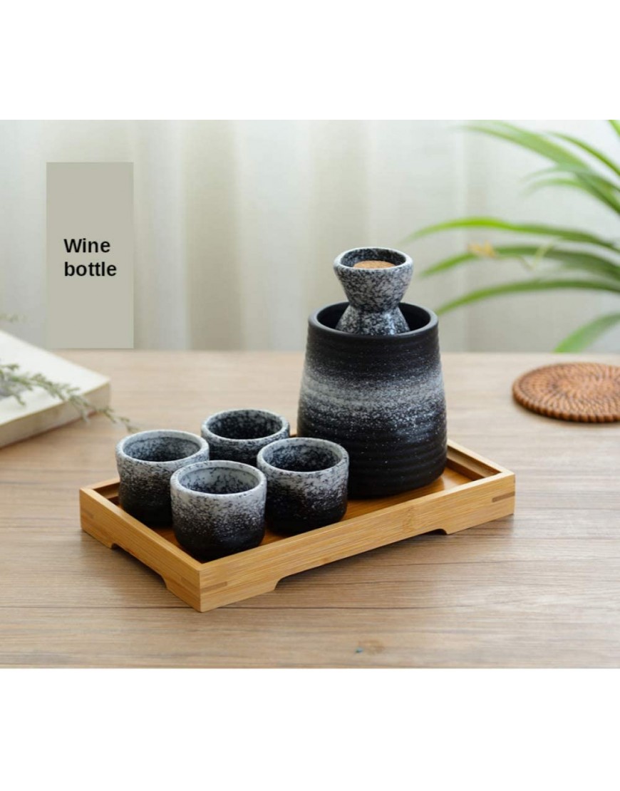 Ensemble de saké 6 pièces verres à vin à texture glaçure de flocon de neige noir avec plus chaud et bouchon tasses artisanales traditionnelles pour saké froid chaud chaud shochu - B1N42EDSD