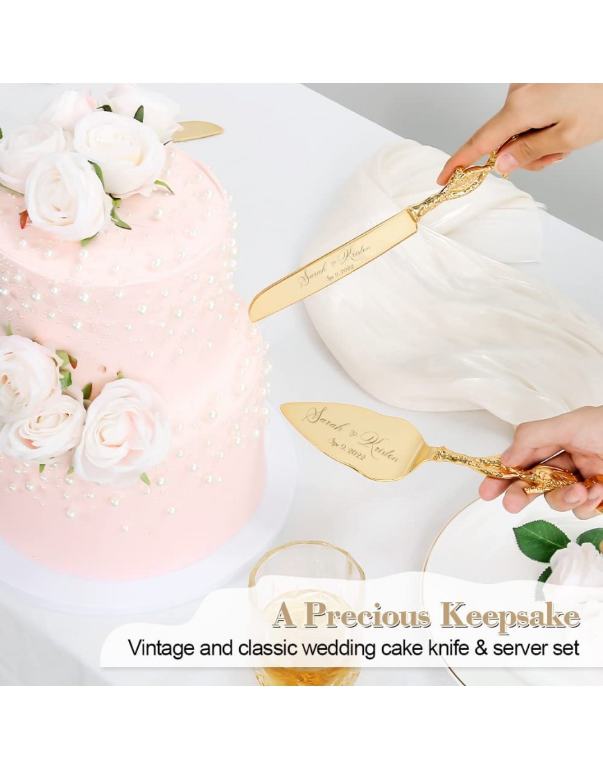 Ensemble couteau à gâteau et pelle doré pour mariage ensemble de découpe de gâteau personnalisé ensemble de service à gâteau pelle à pizza cadeau d'anniversaire de fête rose - B1JJ8IGSX